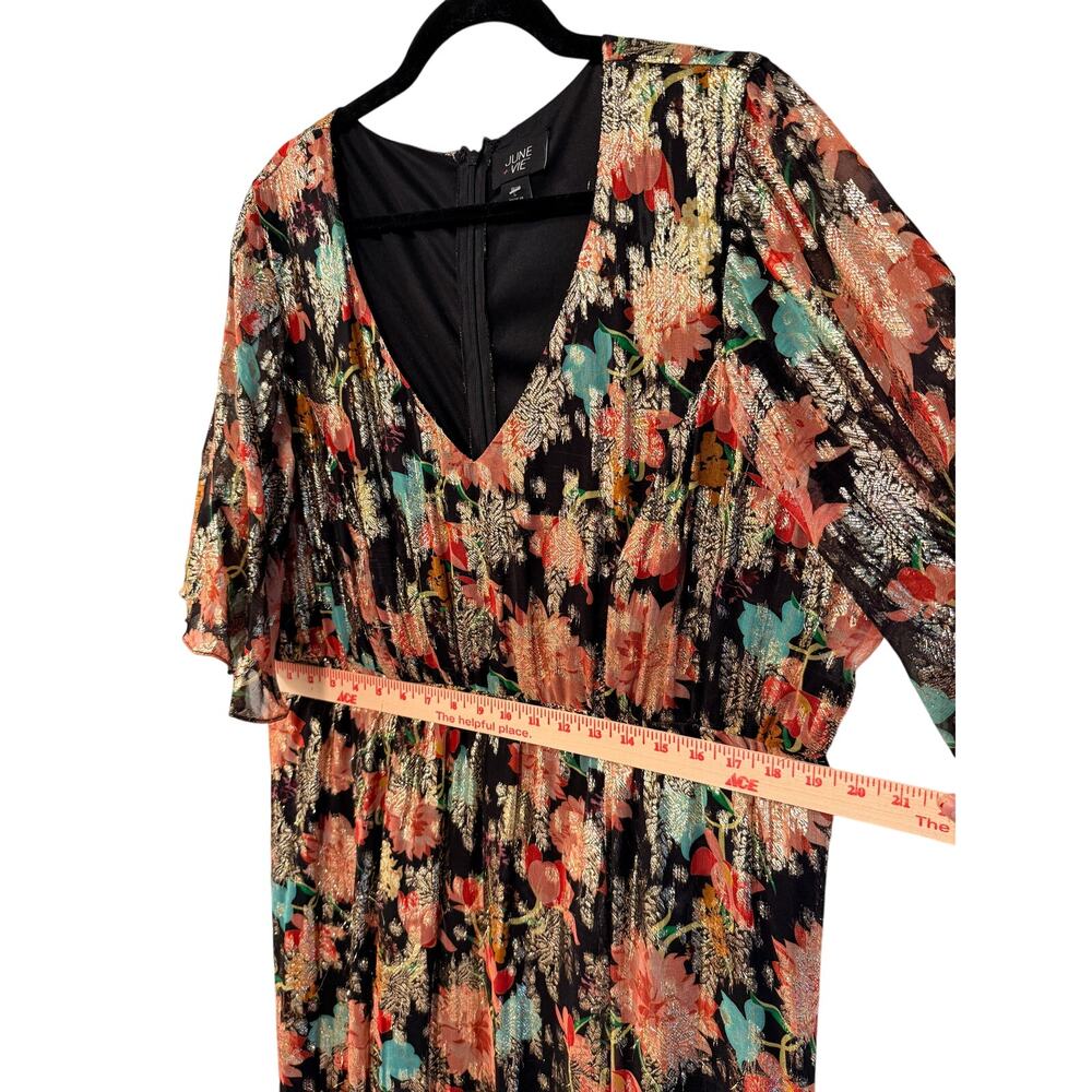 June+Vie 18/20 Metallic Floral Maxi Dress $369 Elegant Plus Formal Gown Gold 2XL - Picture 11 of 14
